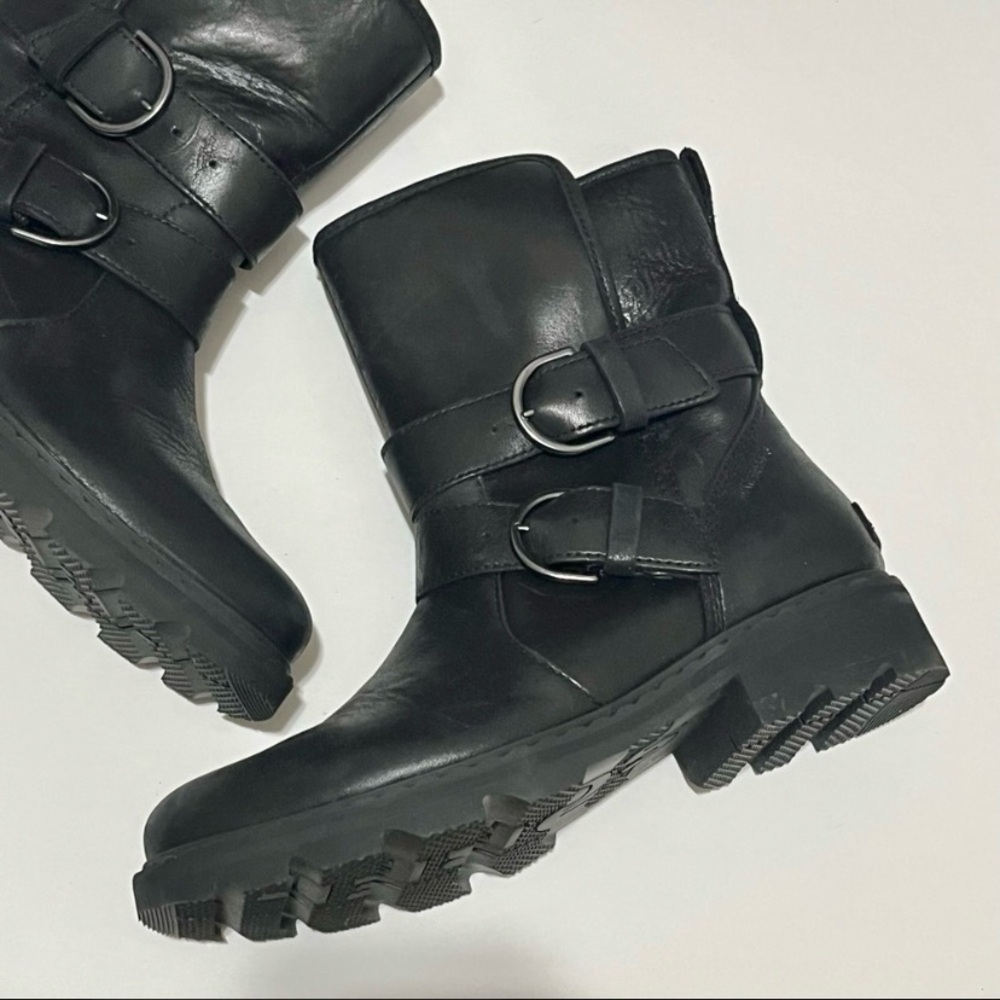 Sorel Lennox Waterproof Combat Moto Boots Cozy Shearling Fur Lined Size 9 Black - Picture 8 of 16